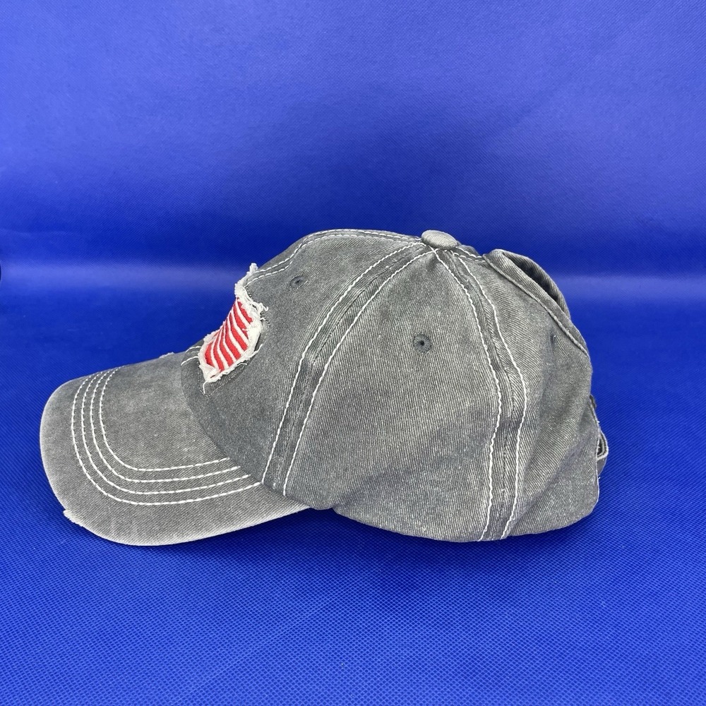 Gray Ponytail Baseball Cap with American Flag Patch - Picture 3 of 9